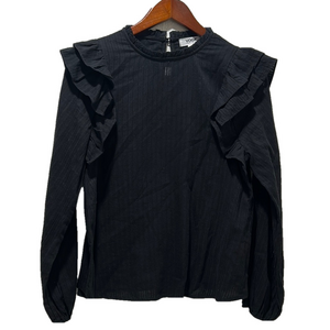Voge boutique size S GUC Gray/black Ruffled Blouse with Long Sleeves